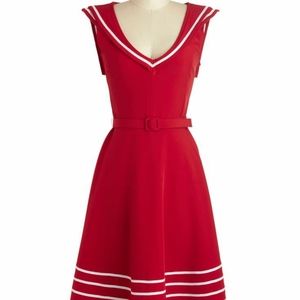 ModCloth / Myrtlewood Red Sailor Swing Dress - S